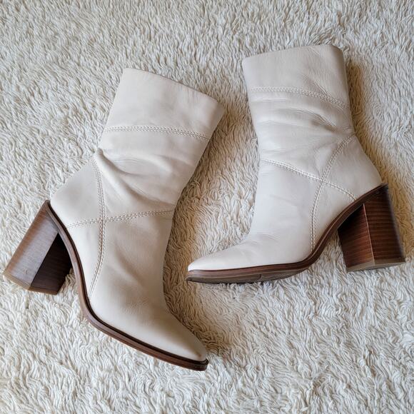 Franco Sarto Stormy Bootie Heeled Ankle Boot Cream Ivory Zip Up Size 9 - Picture 3 of 13